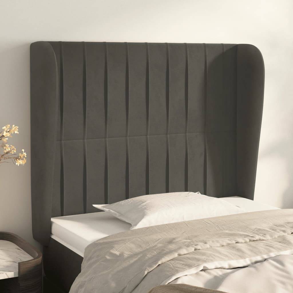 vidaXL Kopfteil mit Ohren Dunkelgrau 83x23x118/128 cm Samt