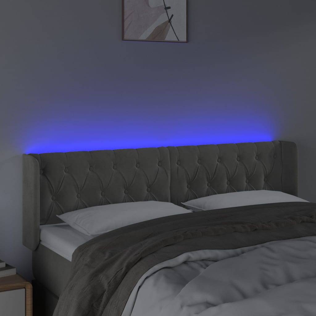 vidaXL LED Kopfteil Hellgrau 147x16x78/88 cm Samt