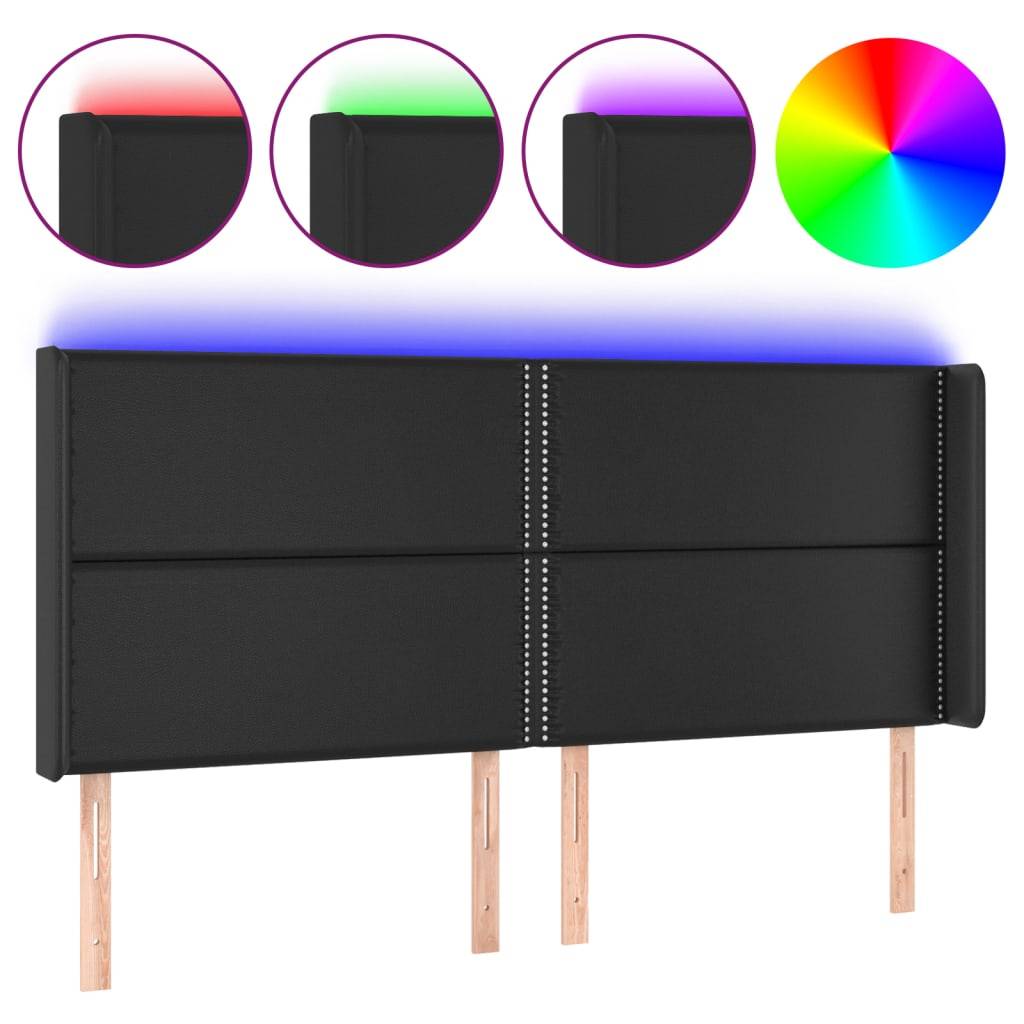 vidaXL LED Kopfteil Schwarz 183x16x118/128 cm Kunstleder