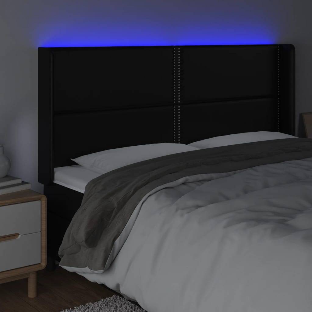 vidaXL LED Kopfteil Schwarz 183x16x118/128 cm Kunstleder