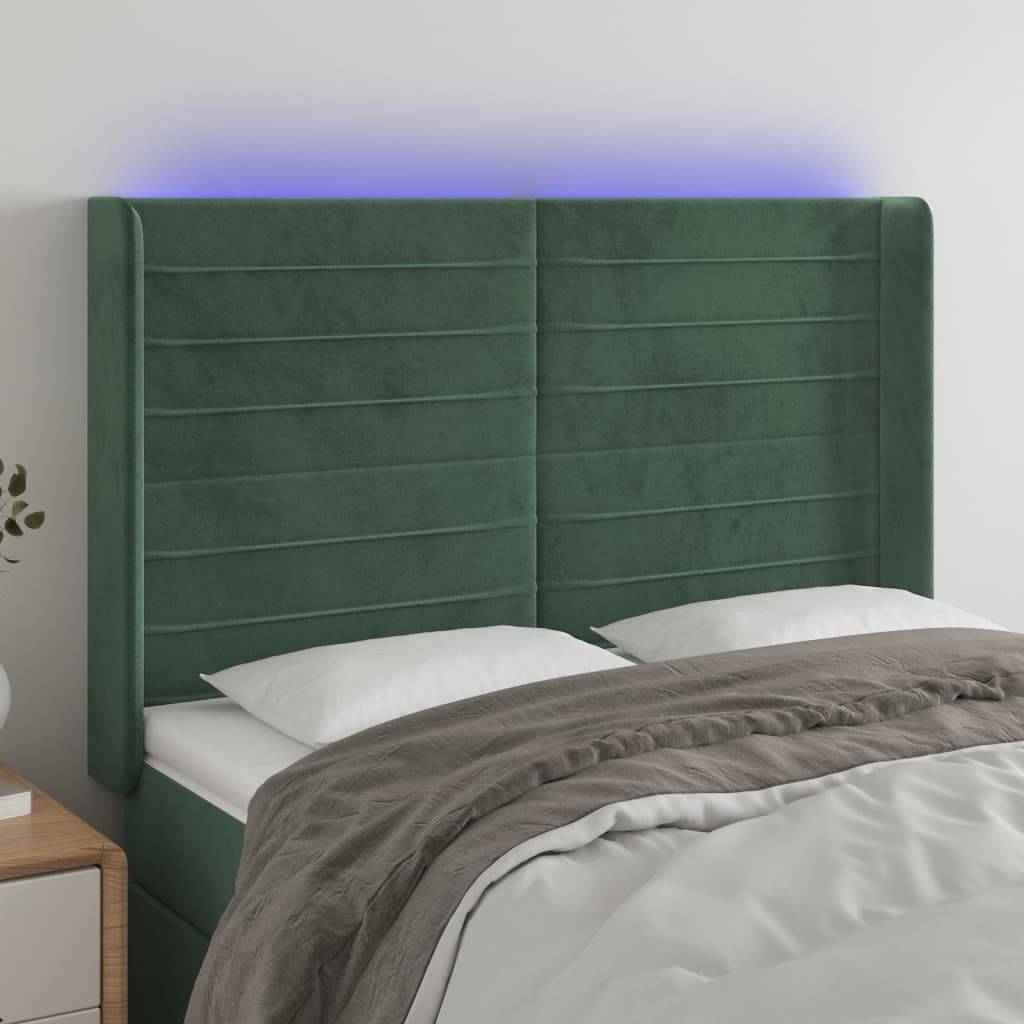 vidaXL LED Kopfteil Dunkelgrün 147x16x118/128 cm Samt