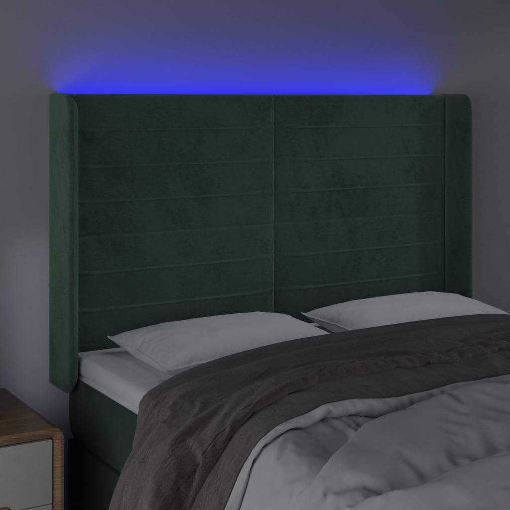 vidaXL LED Kopfteil Dunkelgrün 147x16x118/128 cm Samt