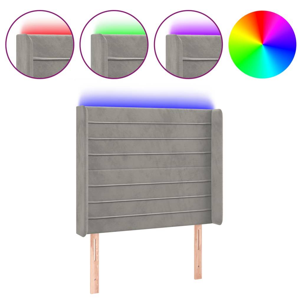 vidaXL LED Kopfteil Hellgrau 103x16x118/128 cm Samt