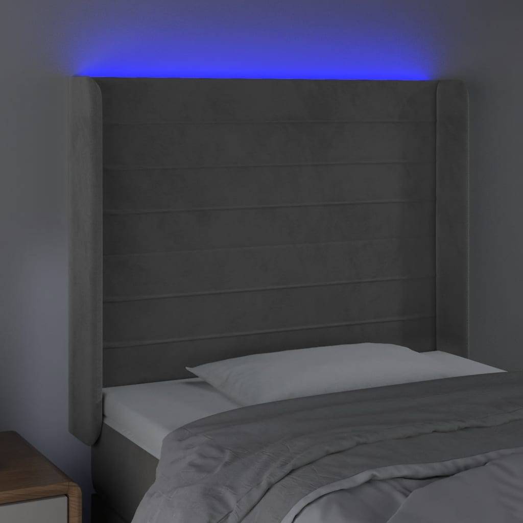 vidaXL LED Kopfteil Hellgrau 103x16x118/128 cm Samt