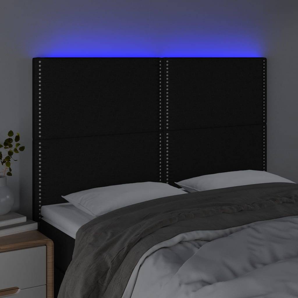 vidaXL LED Kopfteil Schwarz 144x5x118/128 cm Stoff