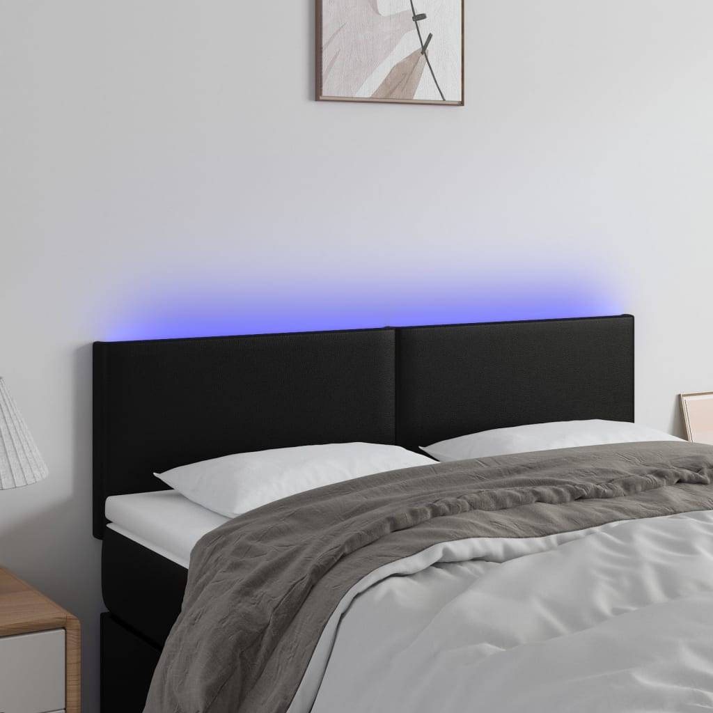 vidaXL LED Kopfteil Schwarz 144x5x78/88 cm Kunstleder