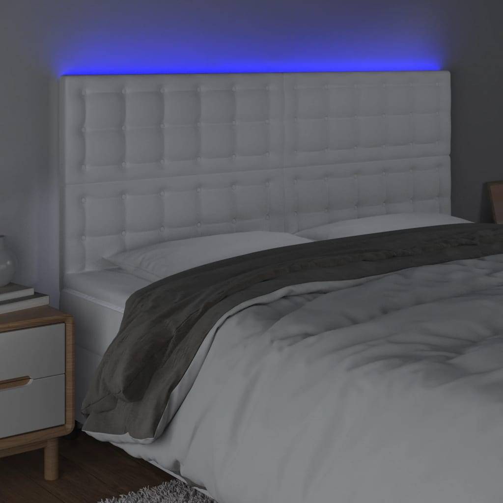 vidaXL LED Kopfteil Weiß 180x5x118/128 cm Kunstleder