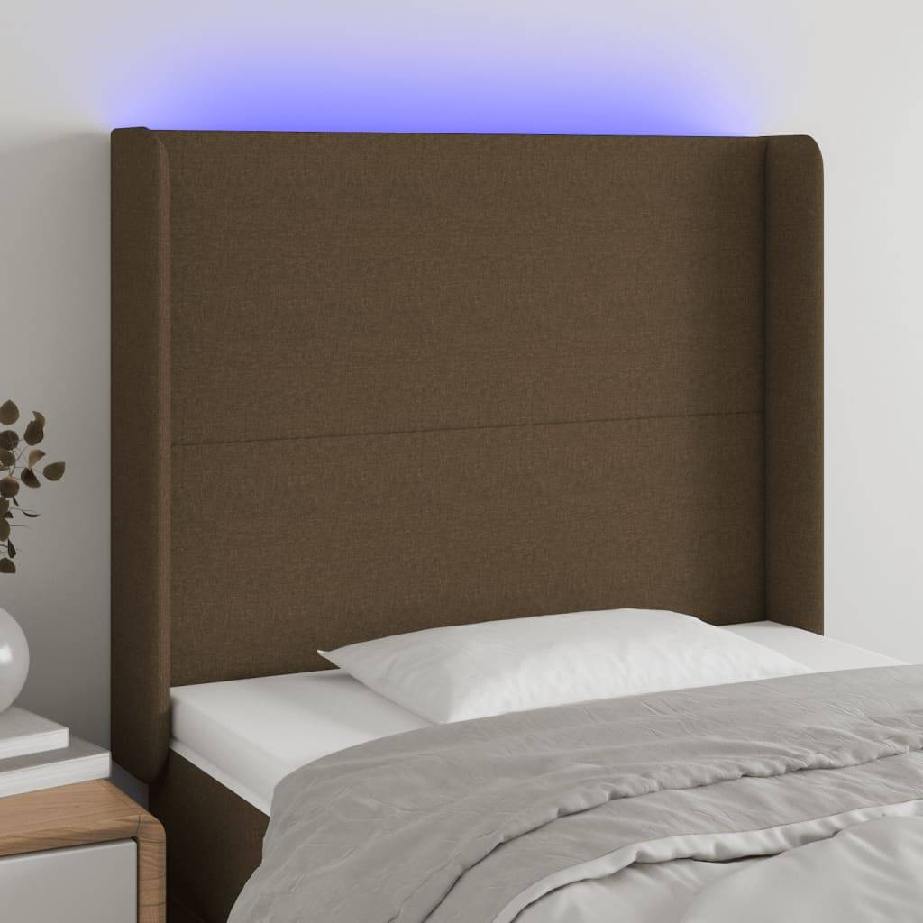 vidaXL LED Kopfteil Dunkelbraun 93x16x118/128 cm Stoff