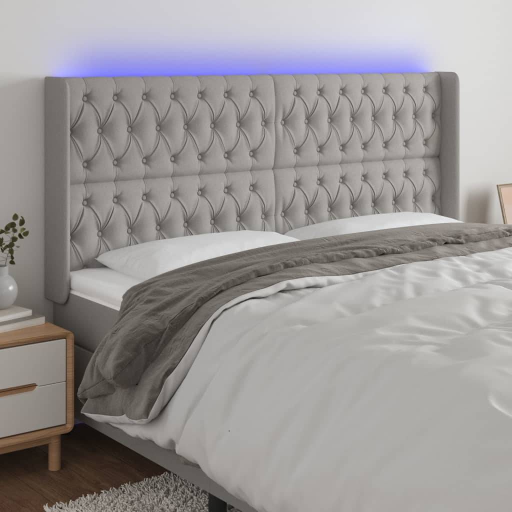vidaXL LED Kopfteil Hellgrau 203x16x118/128 cm Stoff