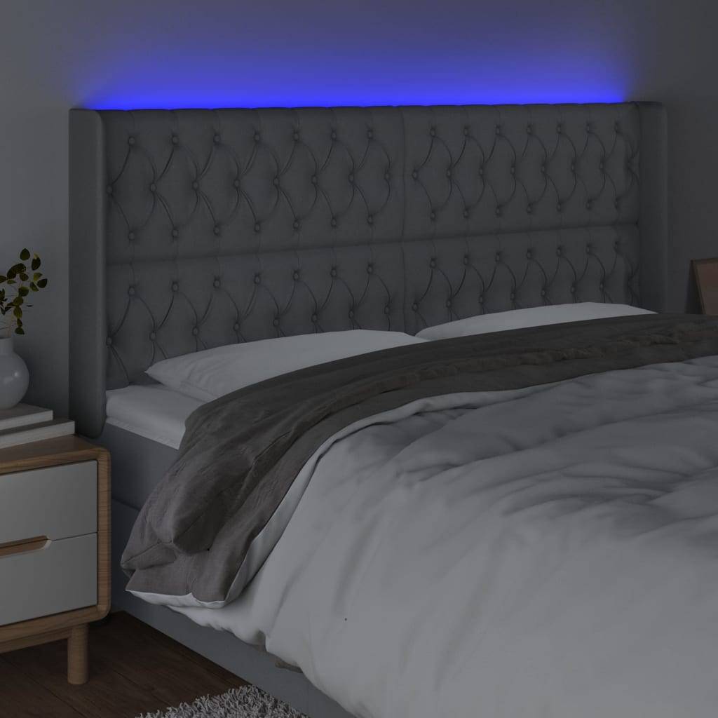 vidaXL LED Kopfteil Hellgrau 203x16x118/128 cm Stoff