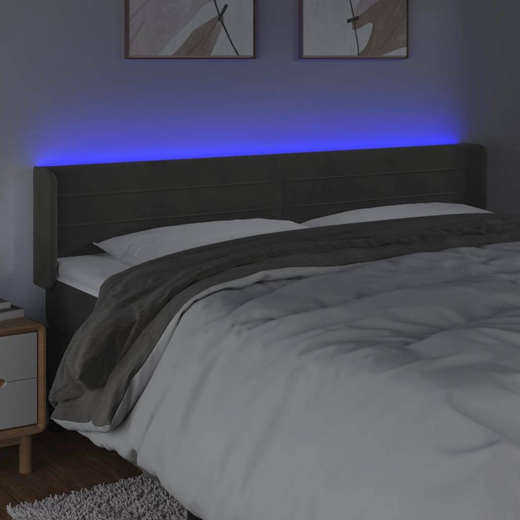 vidaXL LED Kopfteil Dunkelgrau 163x16x78/88 cm Samt