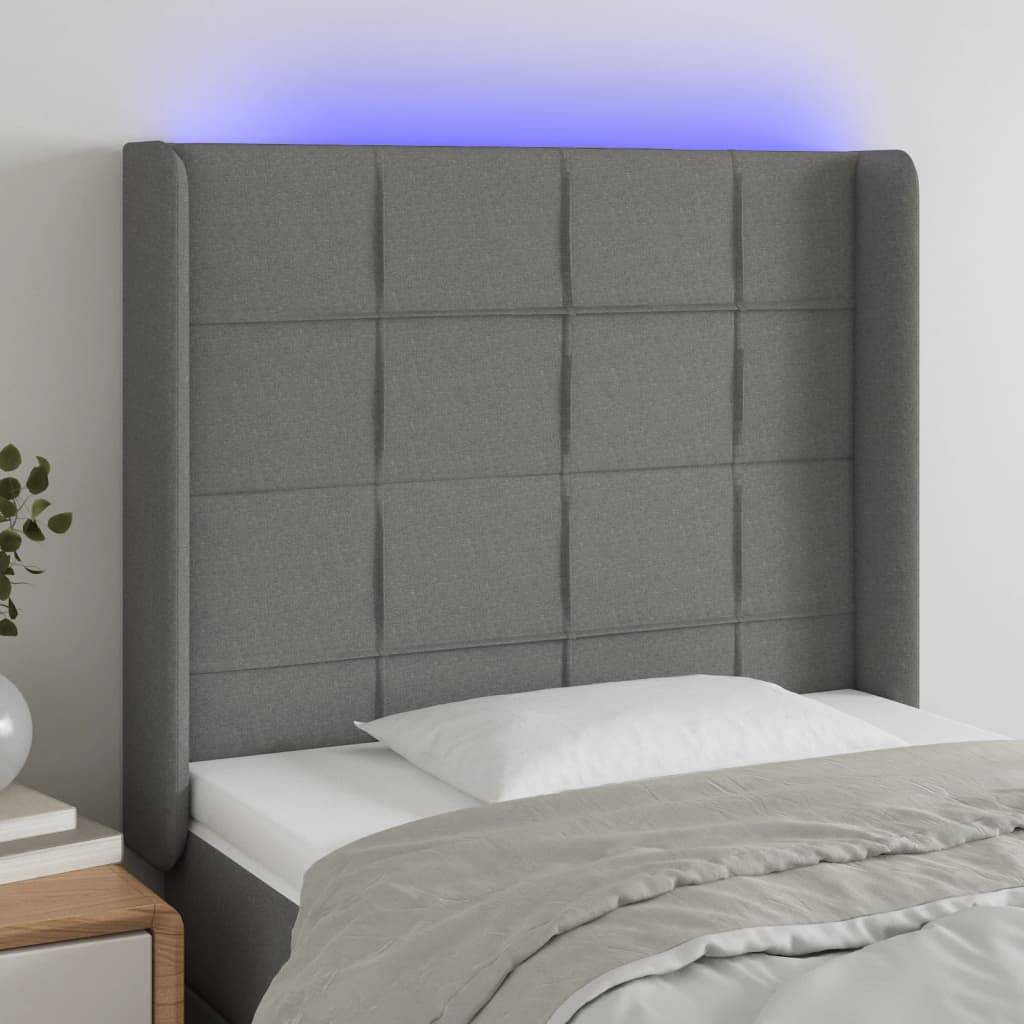 vidaXL LED Kopfteil Dunkelgrau 93x16x118/128 cm Stoff