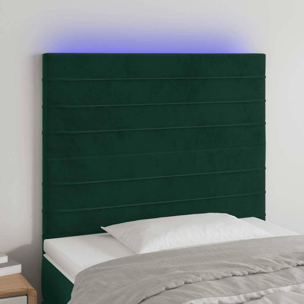 vidaXL LED Kopfteil Dunkelgrün 90x5x118/128 cm Samt