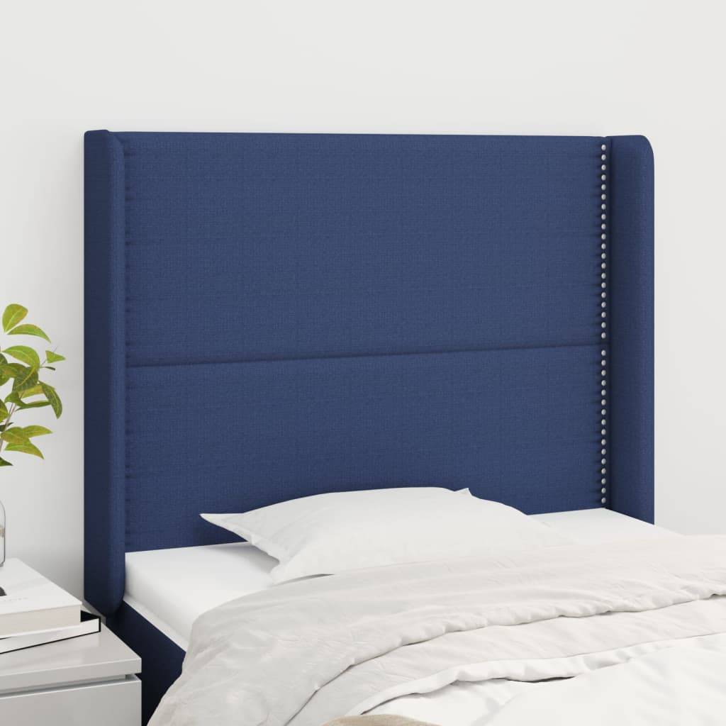 vidaXL Kopfteil mit Ohren Blau 103x16x118/128 cm Stoff