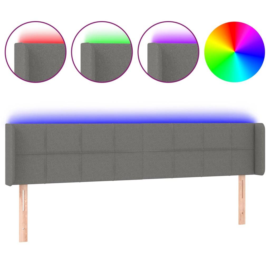 vidaXL LED Kopfteil Dunkelgrau 203x16x78/88 cm Stoff
