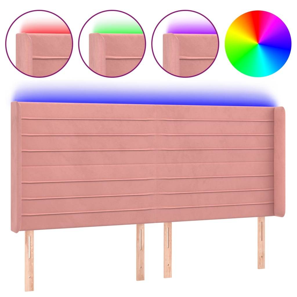 vidaXL LED Kopfteil Rosa 203x16x118/128 cm Samt