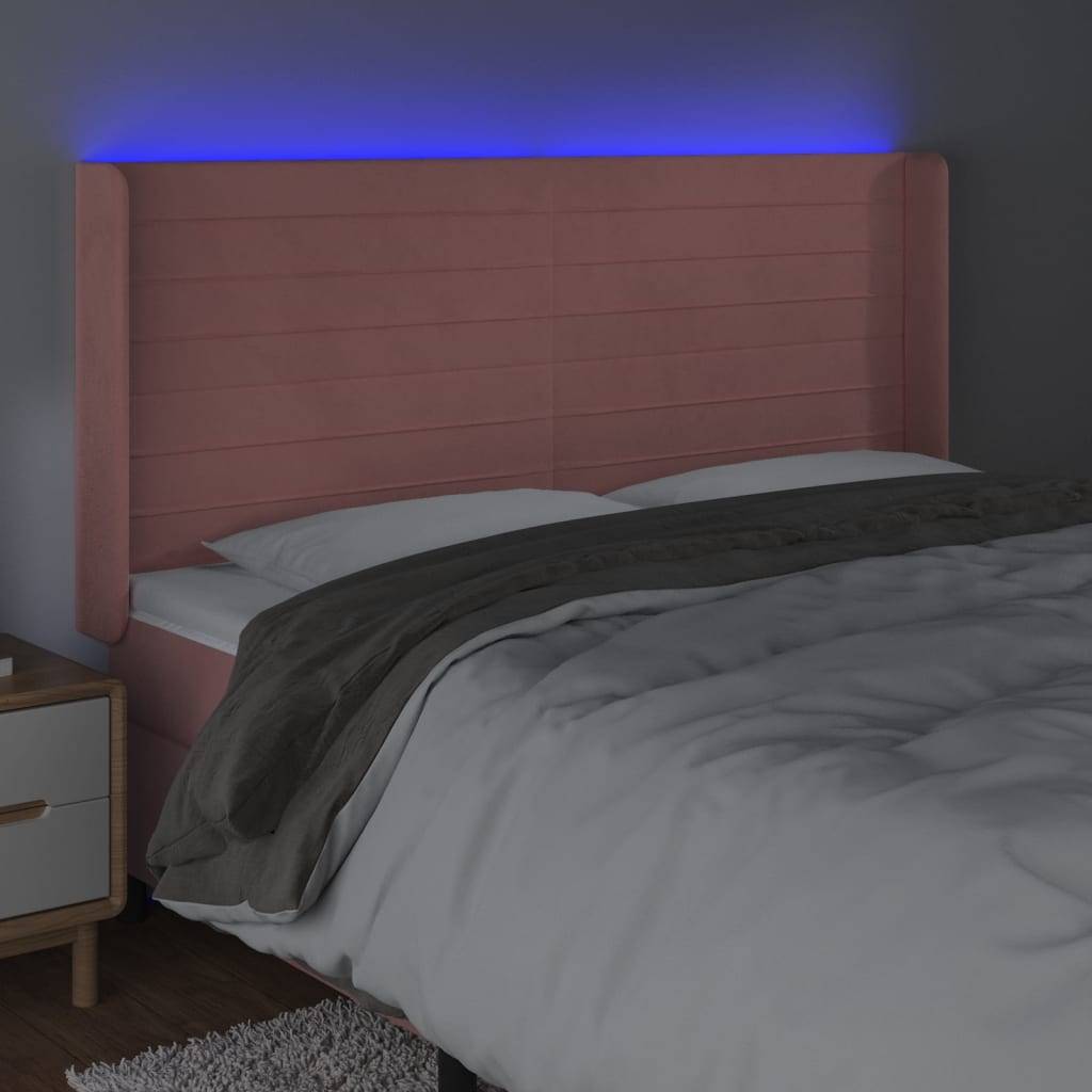 vidaXL LED Kopfteil Rosa 203x16x118/128 cm Samt