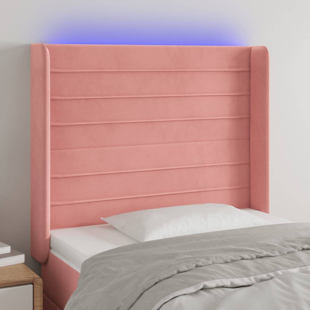vidaXL LED Kopfteil Rosa 103x16x118/128 cm Samt
