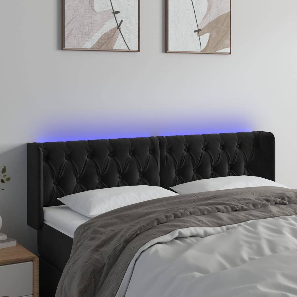 vidaXL LED Kopfteil Schwarz 147x16x78/88 cm Samt