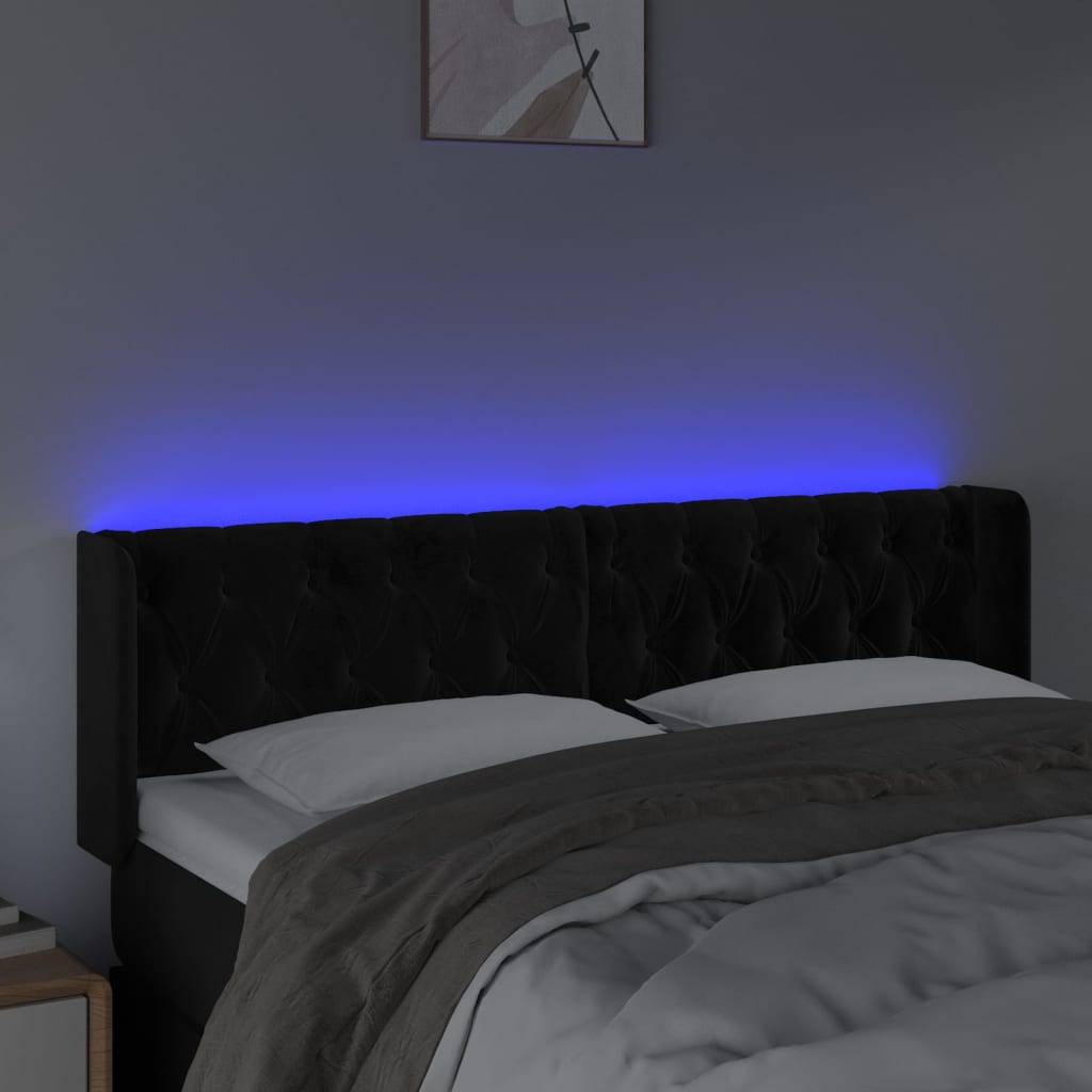 vidaXL LED Kopfteil Schwarz 147x16x78/88 cm Samt