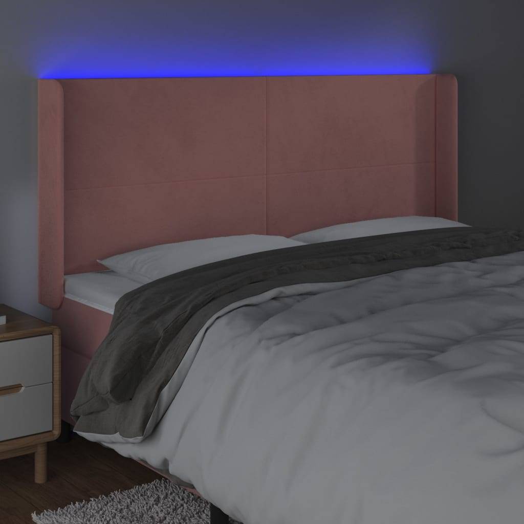 vidaXL LED Kopfteil Rosa 203x16x118/128 cm Samt