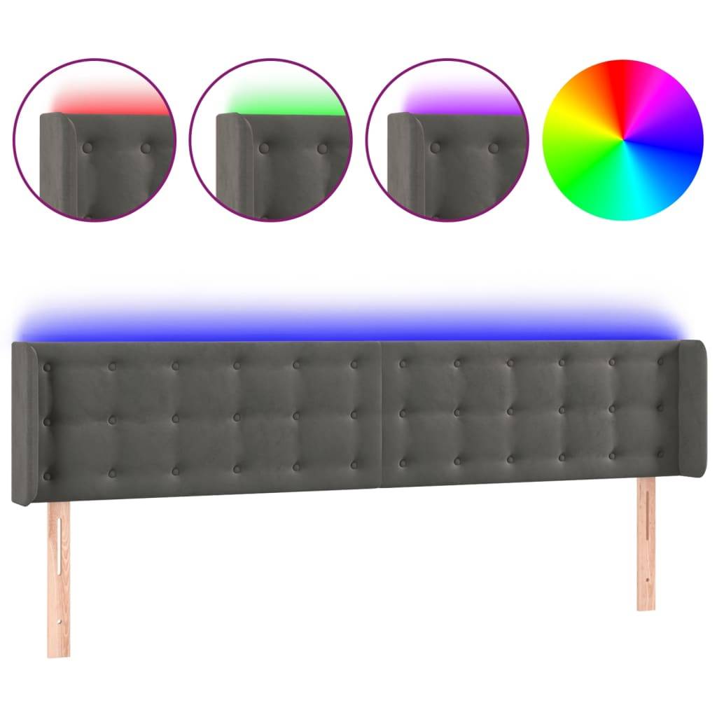 vidaXL LED Kopfteil Dunkelgrau 183x16x78/88 cm Samt