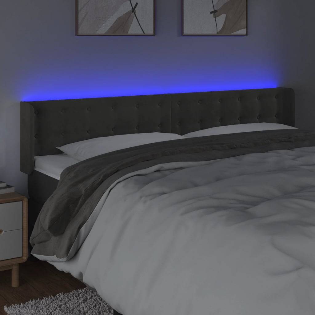 vidaXL LED Kopfteil Dunkelgrau 183x16x78/88 cm Samt