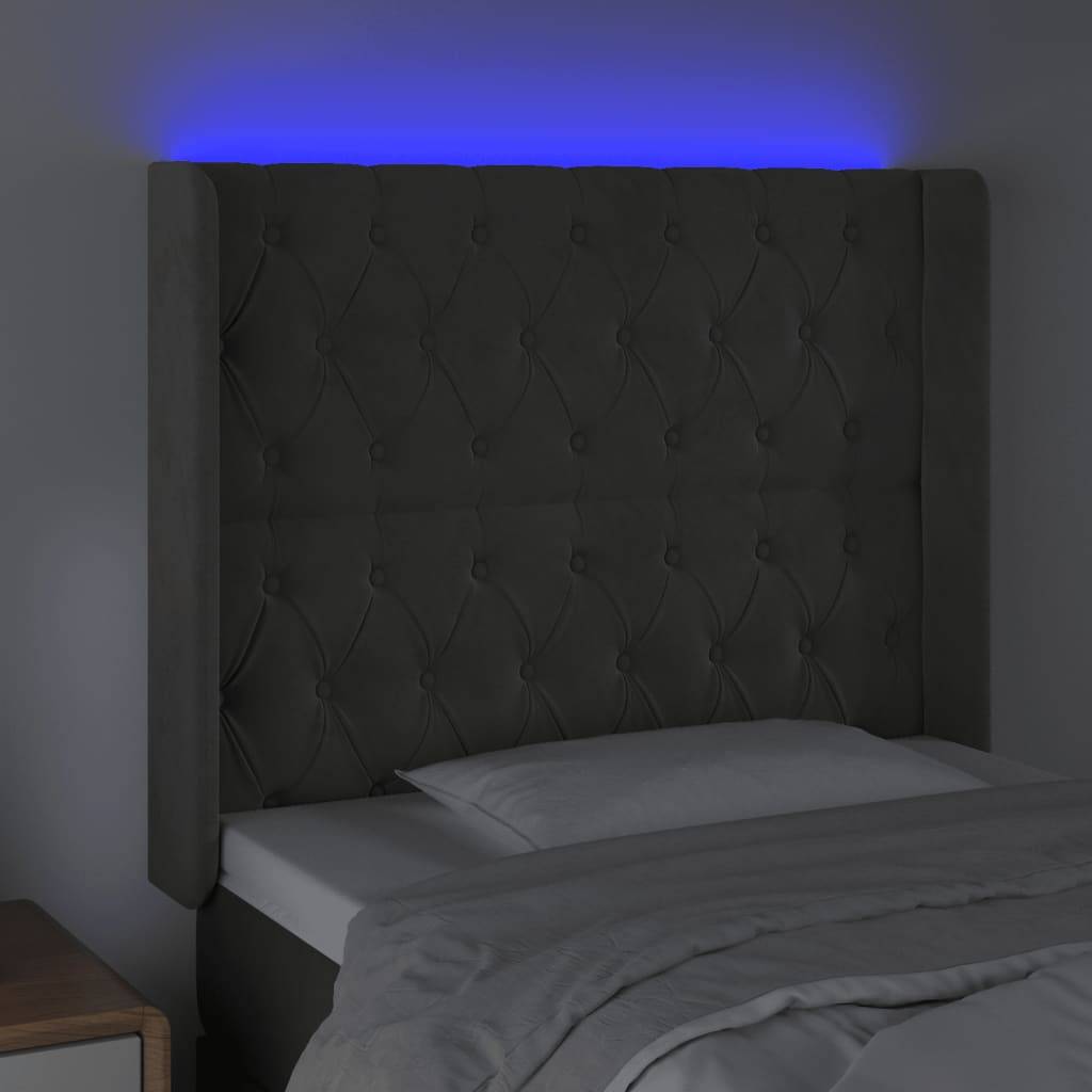 vidaXL LED Kopfteil Dunkelgrau 93x16x118/128 cm Samt
