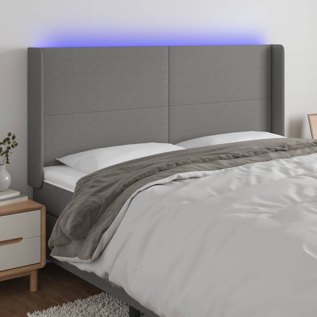 vidaXL LED Kopfteil Dunkelgrau 203x16x118/128 cm Stoff