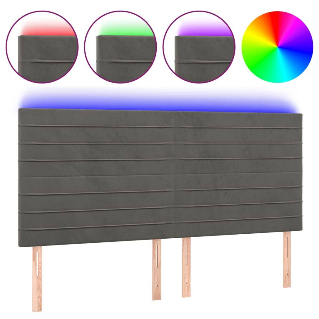 vidaXL LED Kopfteil Dunkelgrau 160x5x118/128 cm Samt