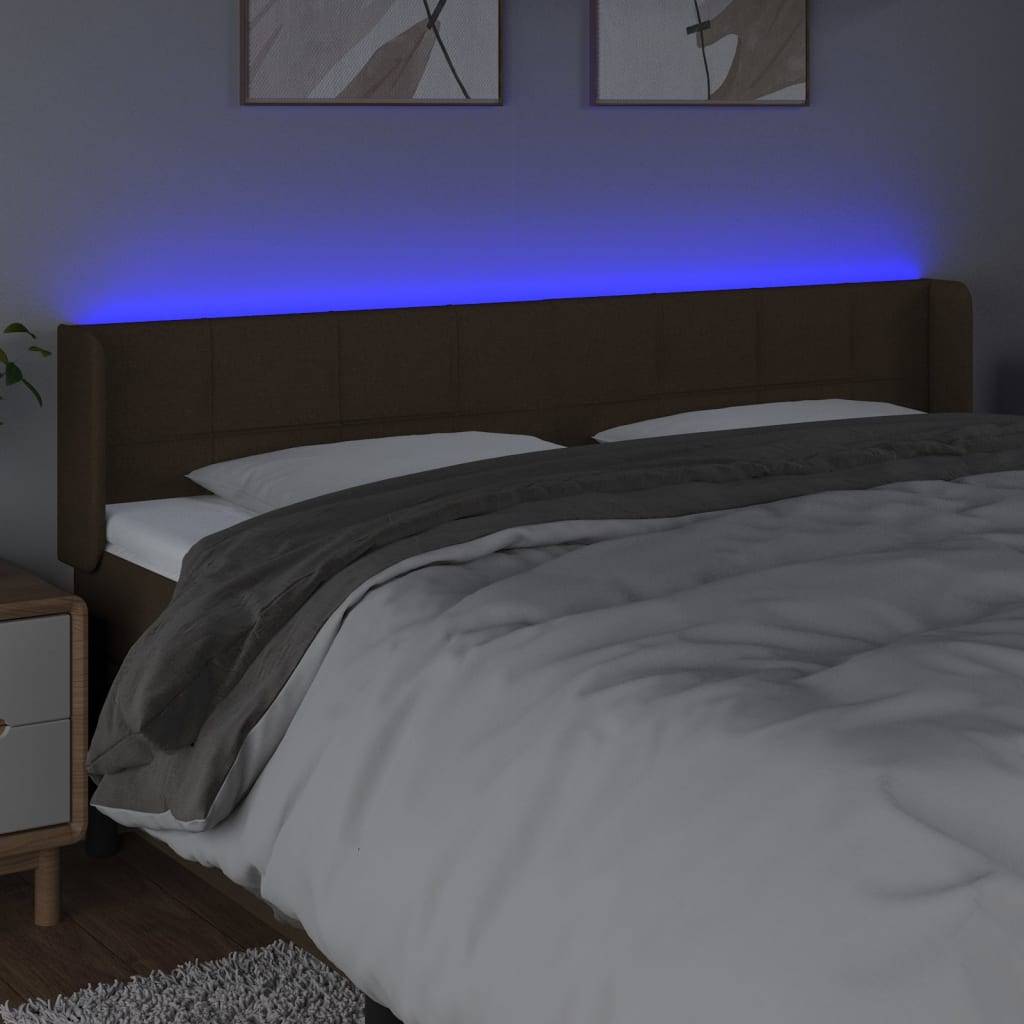 vidaXL LED Kopfteil Dunkelbraun 203x16x78/88 cm Stoff