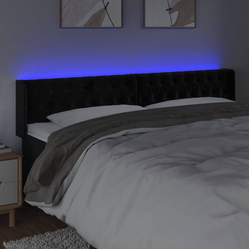 vidaXL LED Kopfteil Schwarz 183x16x78/88 cm Samt