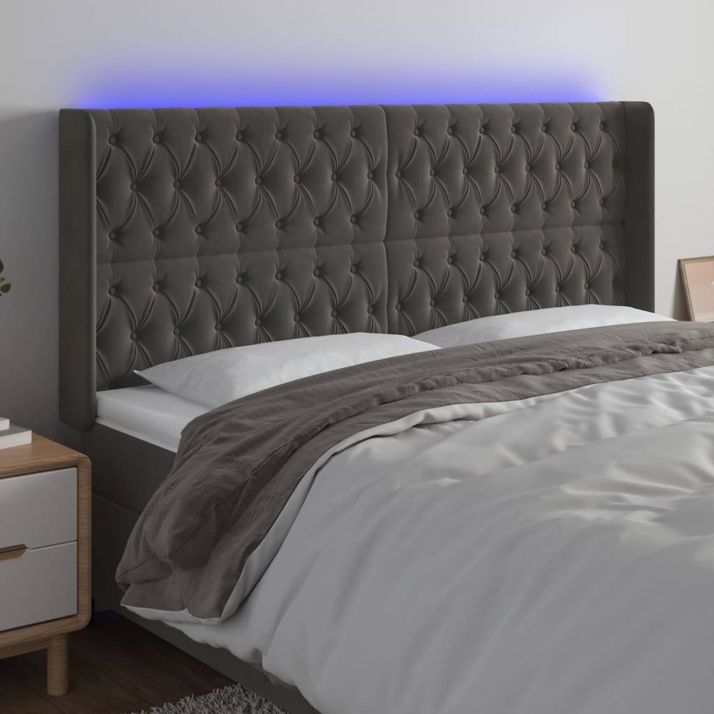 vidaXL LED Kopfteil Dunkelgrau 183x16x118/128 cm Samt