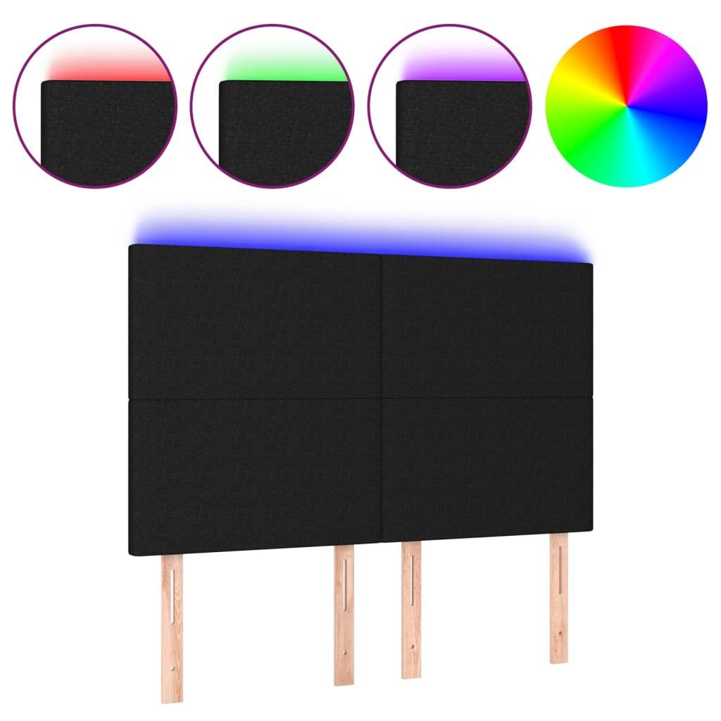 vidaXL LED Kopfteil Schwarz 144x5x118/128 cm Stoff
