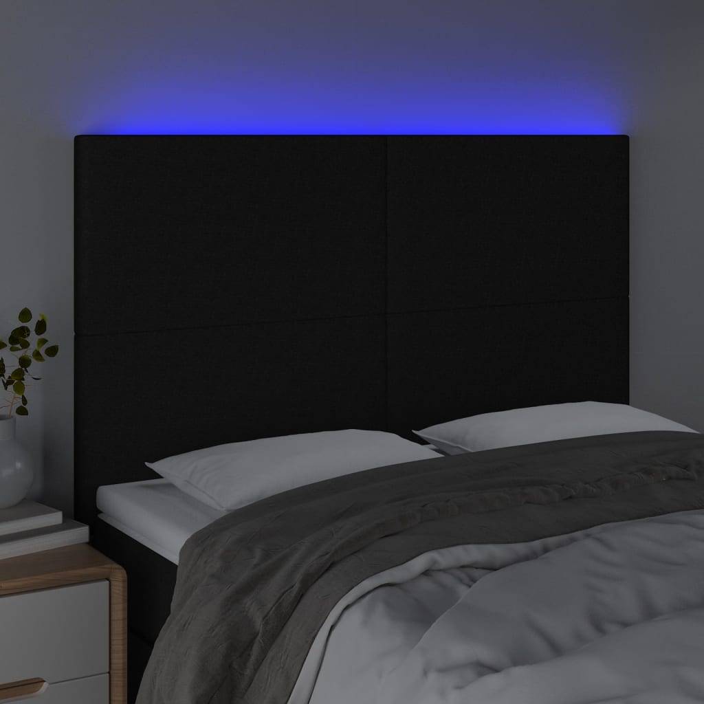 vidaXL LED Kopfteil Schwarz 144x5x118/128 cm Stoff