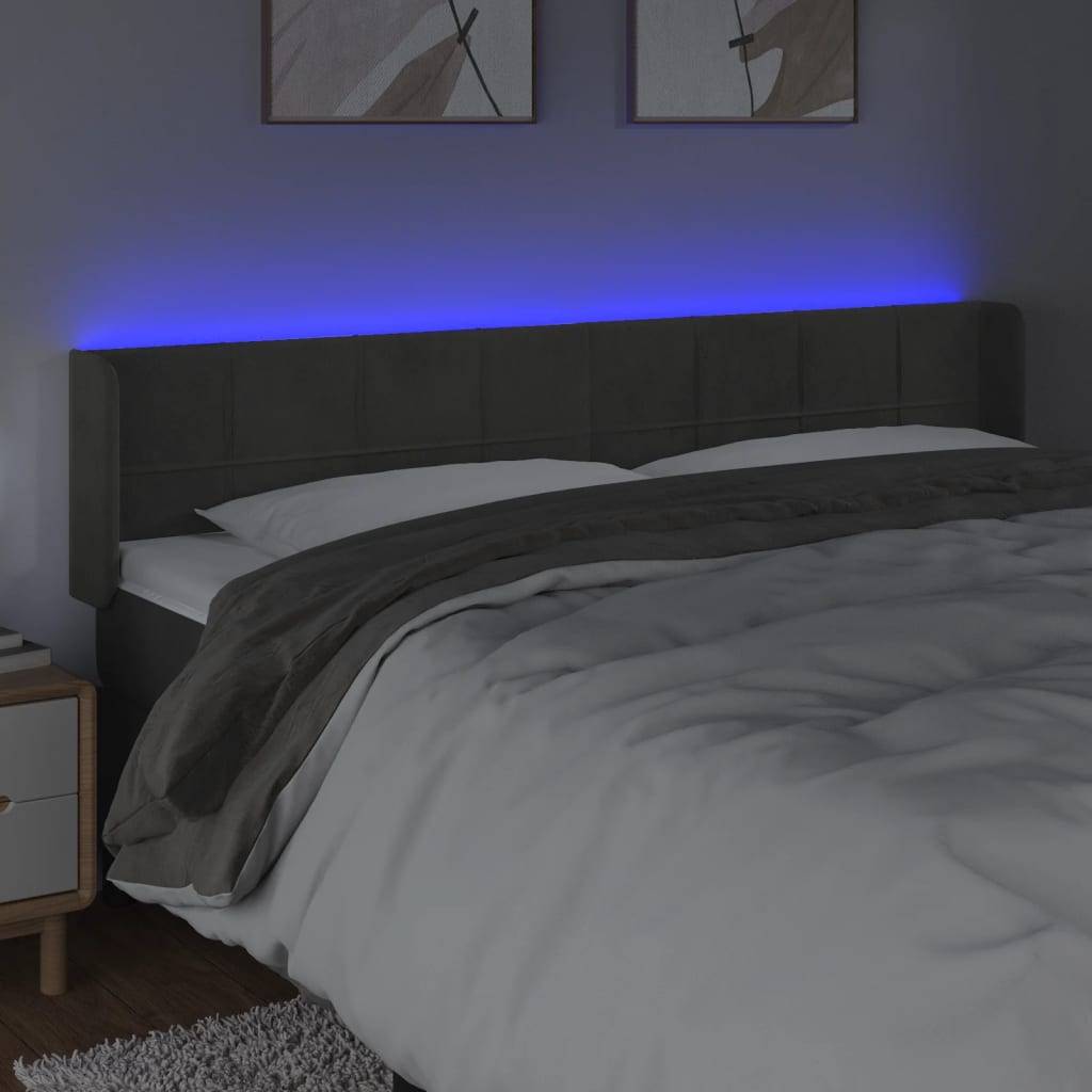 vidaXL LED Kopfteil Dunkelgrau 183x16x78/88 cm Samt