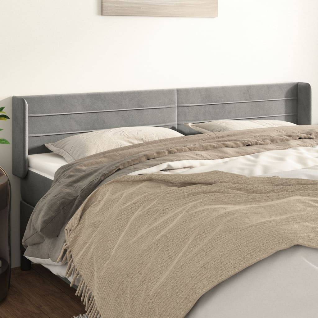 vidaXL Kopfteil mit Ohren Hellgrau 163x16x78/88 cm Samt