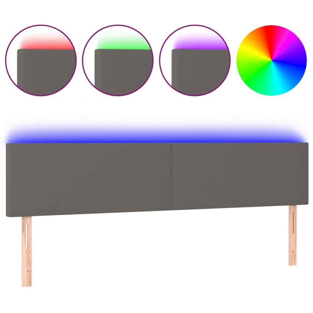 vidaXL LED Kopfteil Grau 180x5x78/88 cm Kunstleder