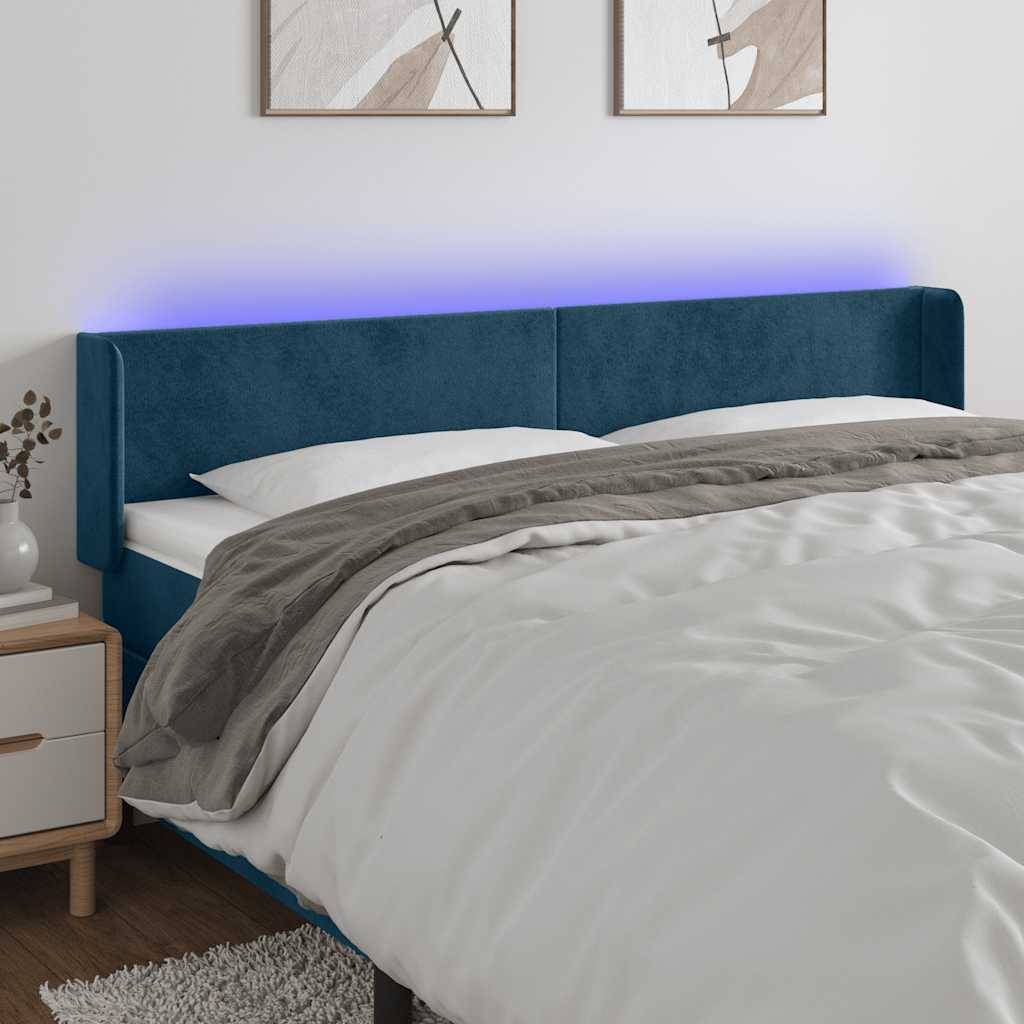 vidaXL LED Kopfteil Dunkelblau 183x16x78/88 cm Samt