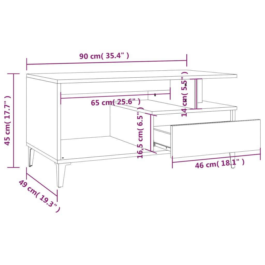 vidaXL Couchtisch Räuchereiche 90x49x45 cm Holzwerkstoff