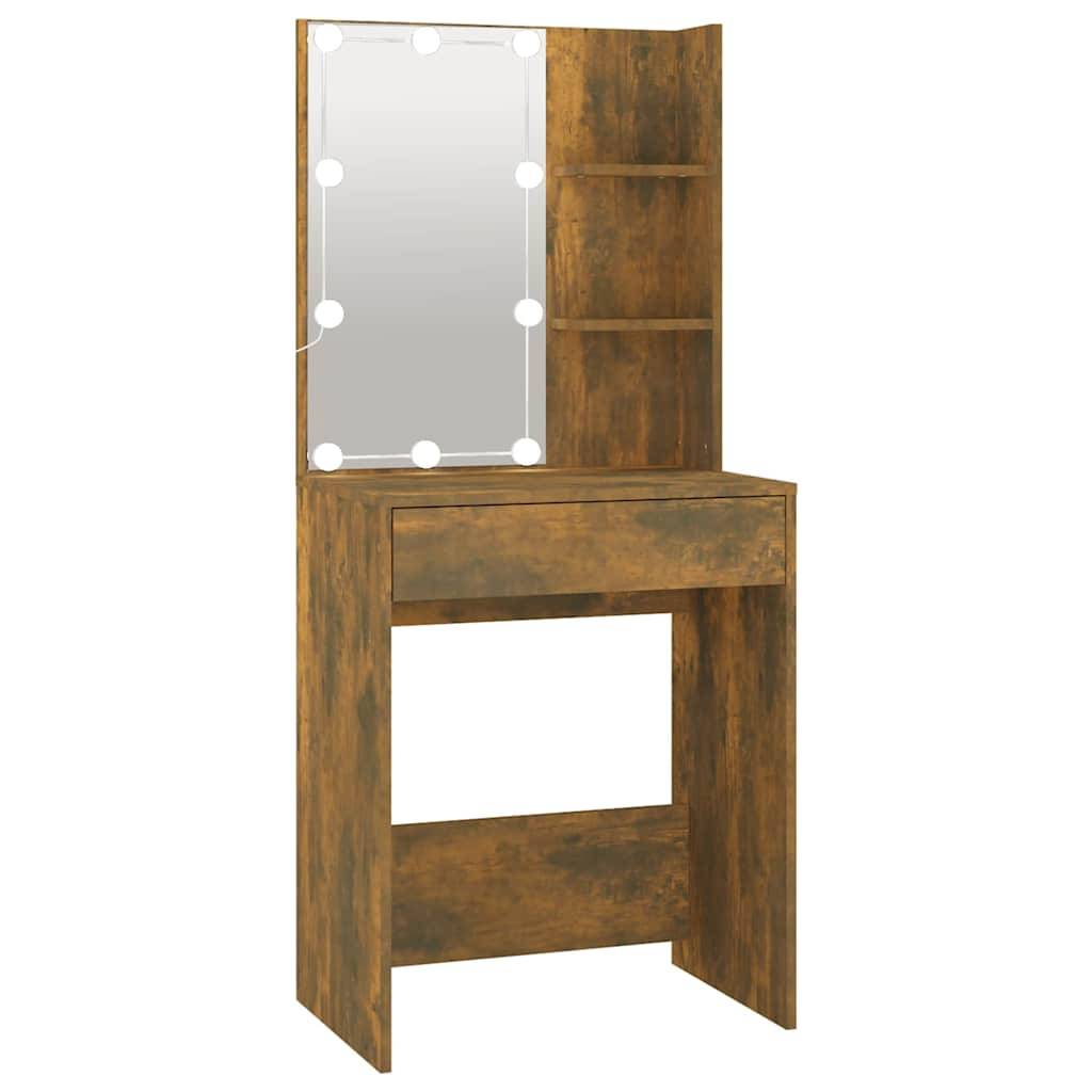 vidaXL Schminktisch mit LED Räuchereiche 60x40x140 cm