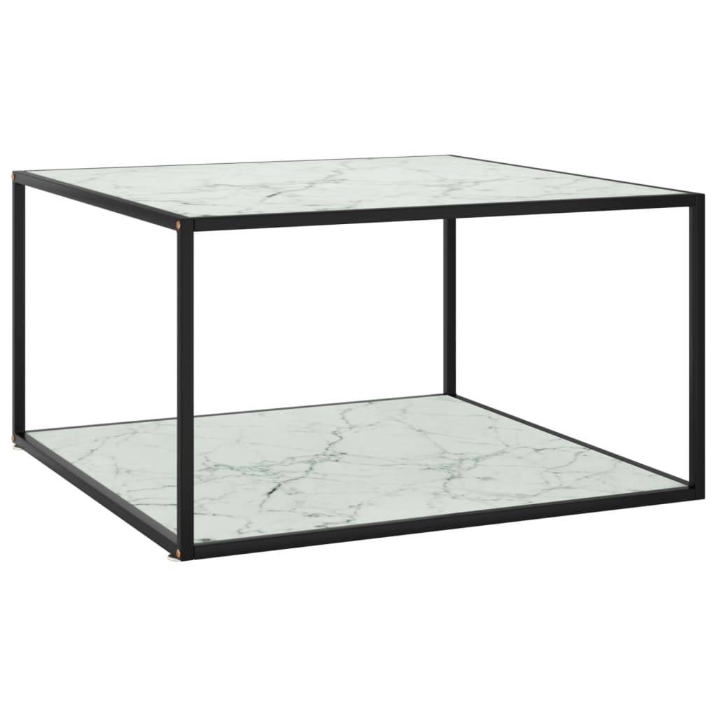 vidaXL Couchtisch Schwarz mit Weißem Glas Marmor-Optik 90x90x50 cm