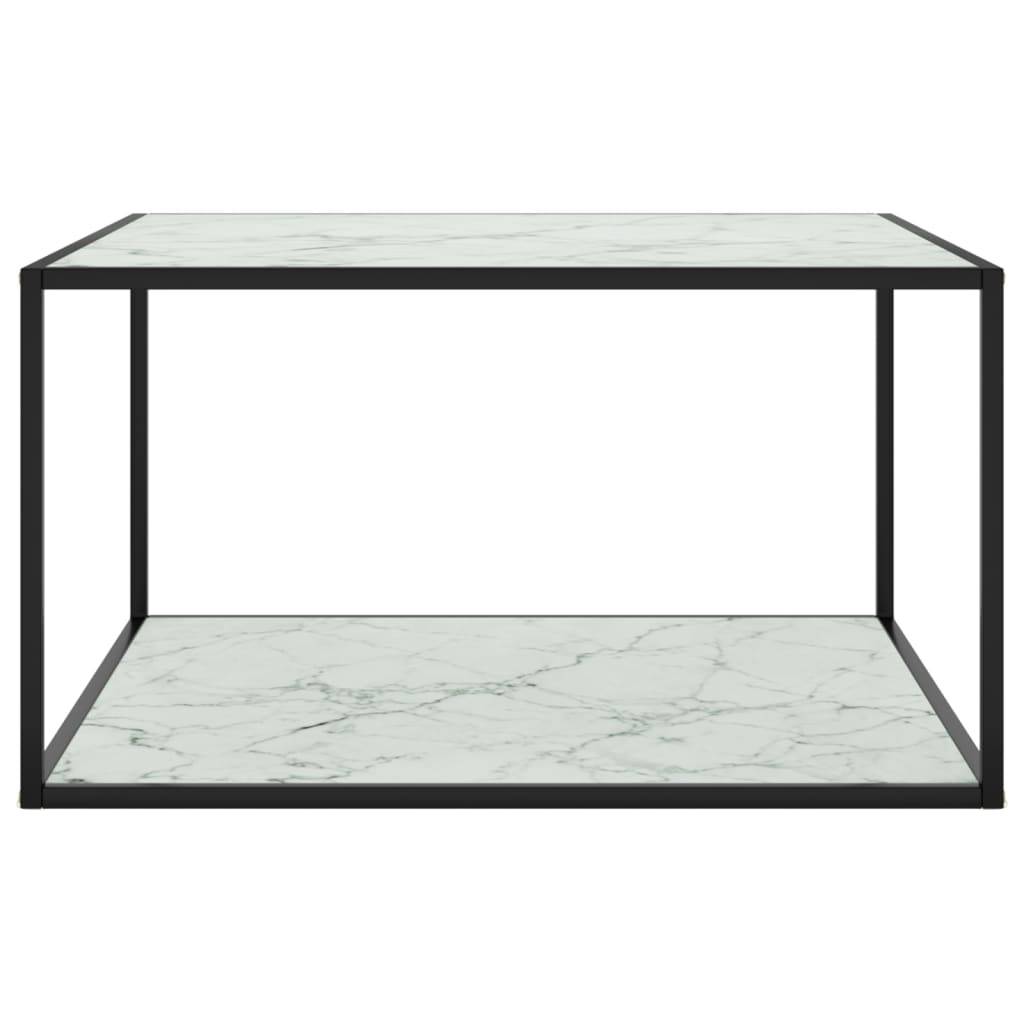 vidaXL Couchtisch Schwarz mit Weißem Glas Marmor-Optik 90x90x50 cm