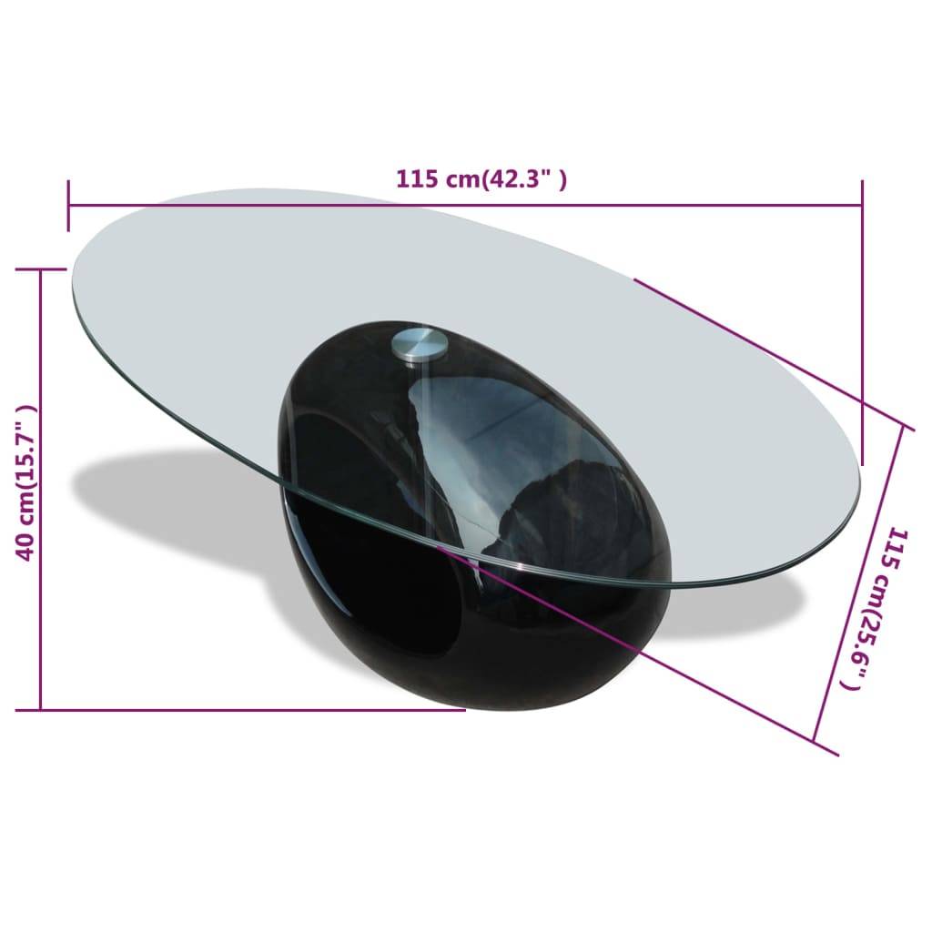 vidaXL Couchtisch mit Ovaler Glasplatte Hochglanz Schwarz