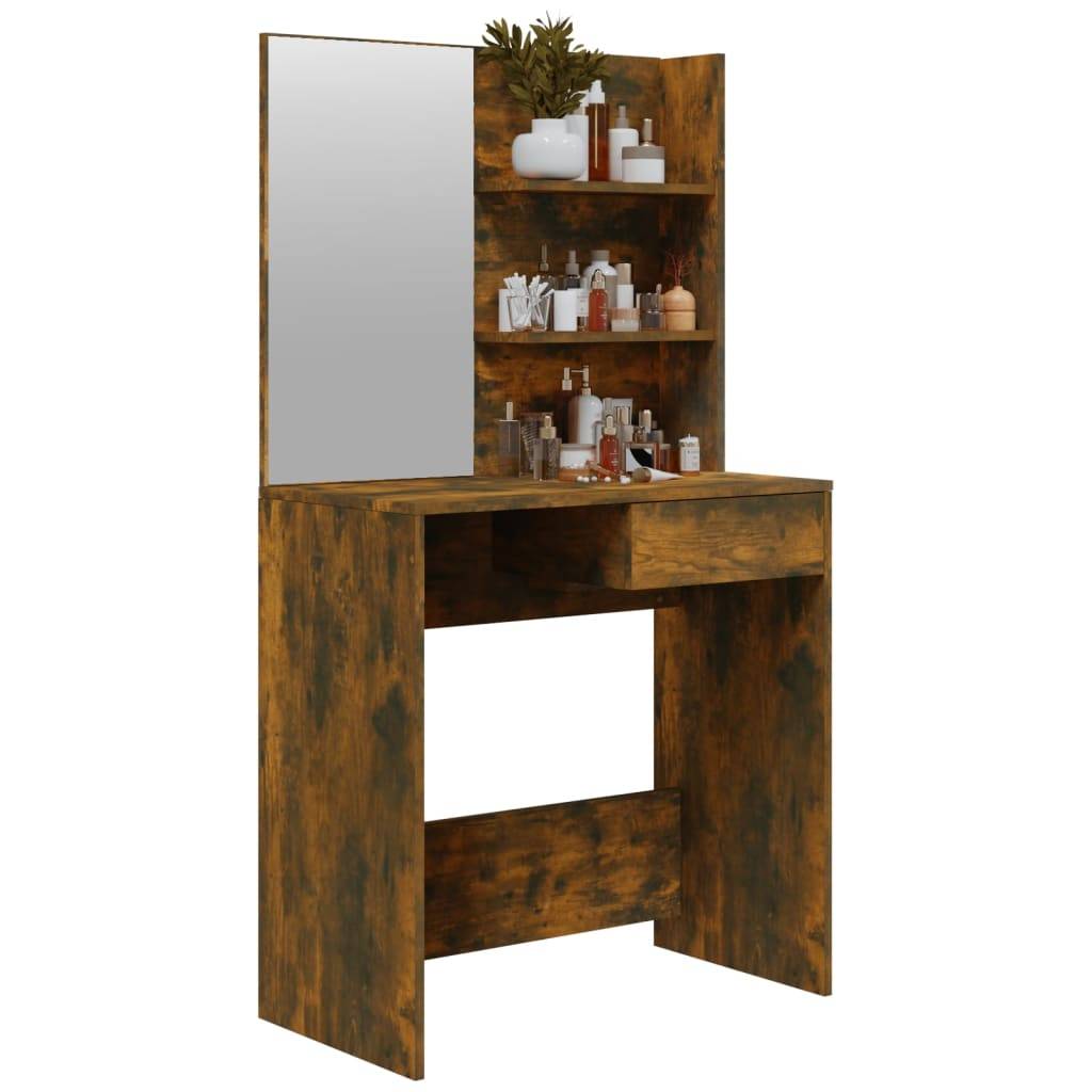 vidaXL Schminktisch mit Spiegel Räuchereiche 74,5x40x141 cm