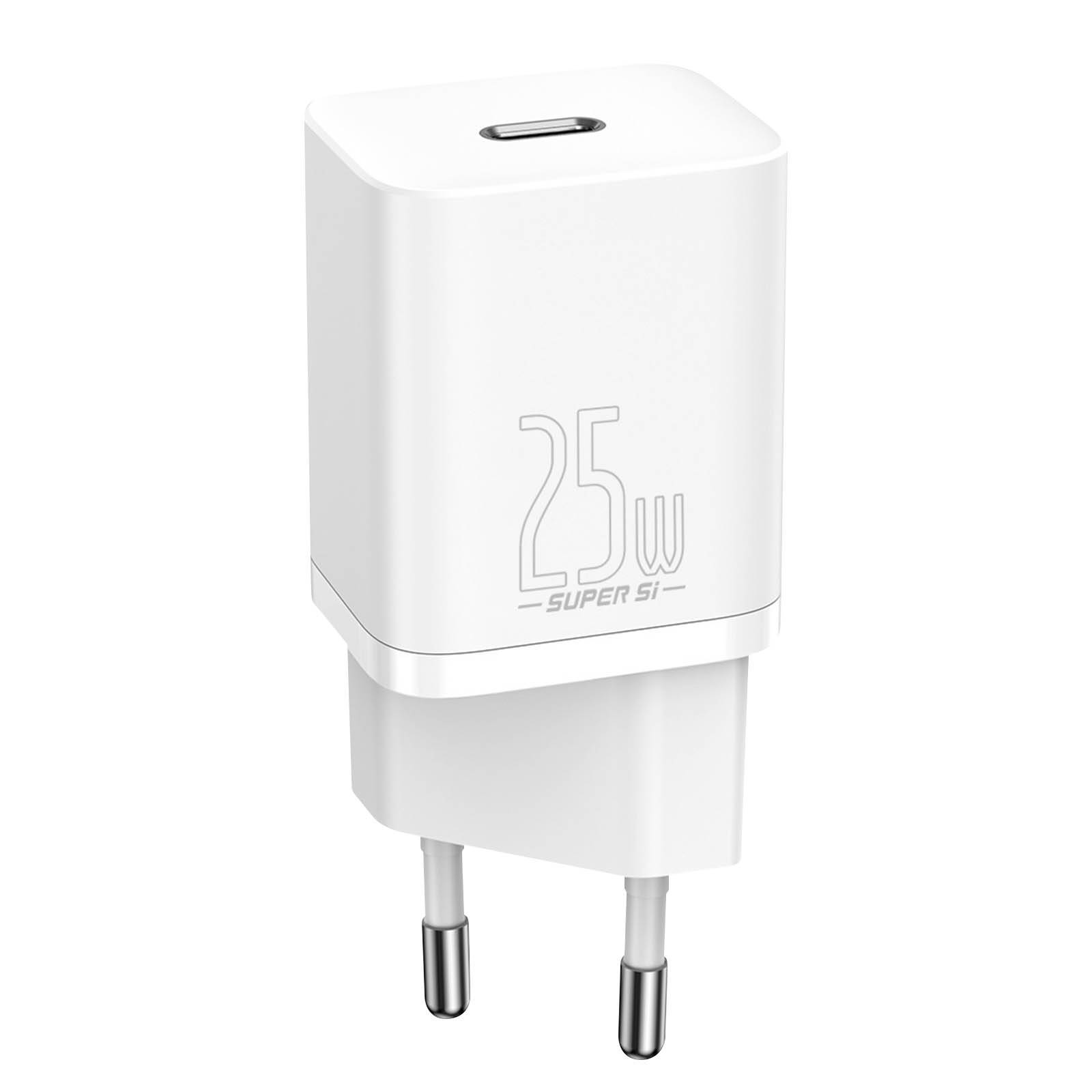 Baseus Super Si Schnellladegerät 1C 25W mit USB-C Kabel für USB-C 1m (weiß)