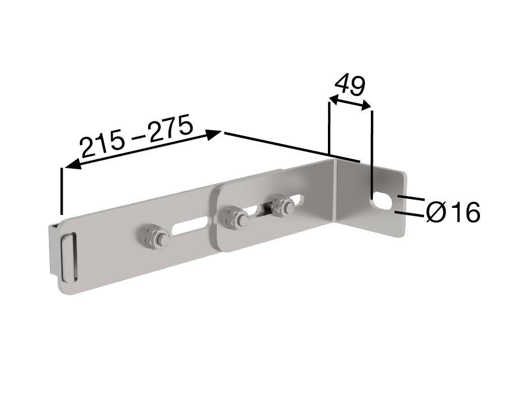 Munk Wandhalter m. Klemmbügel, verstellbar 215-275mm, Edelstahl