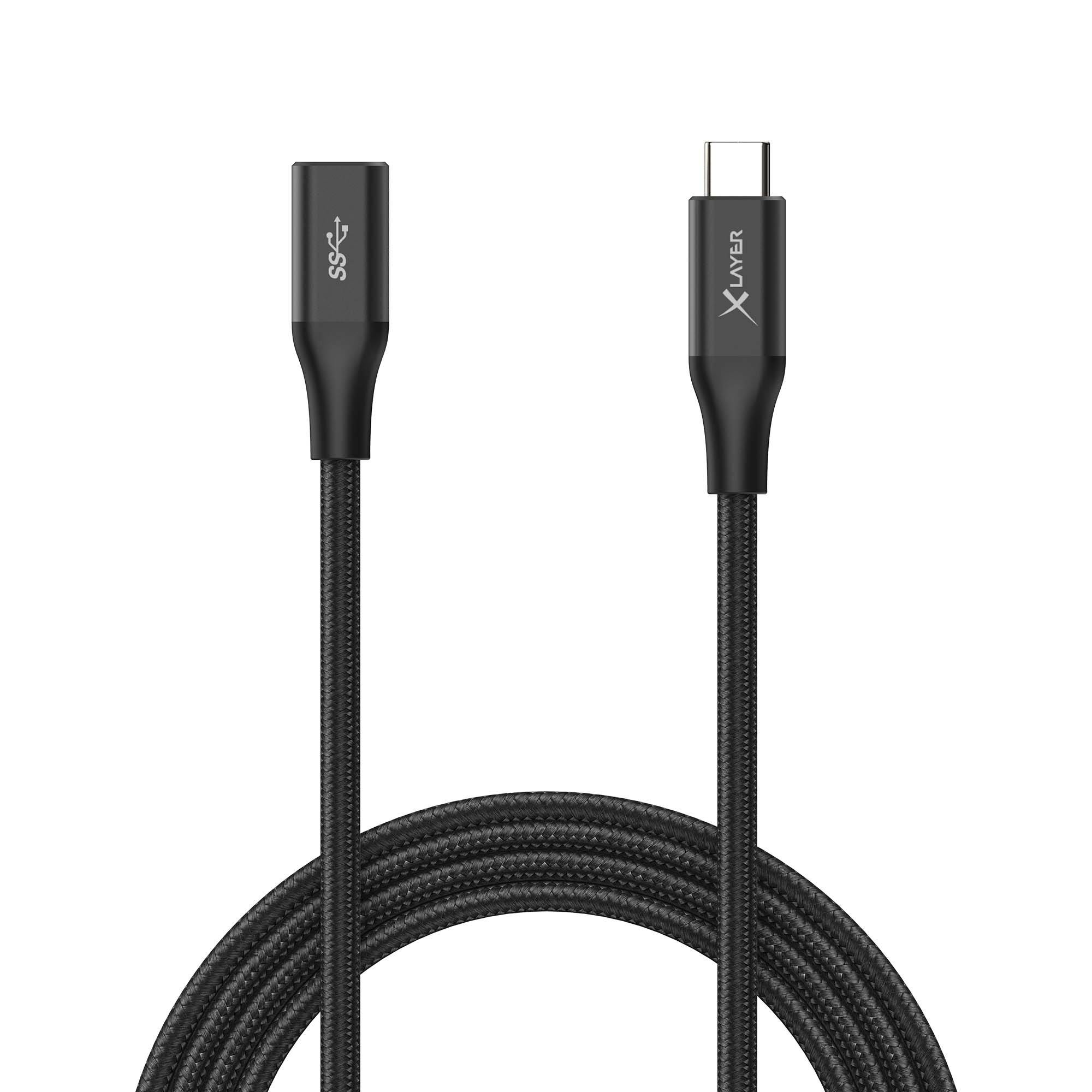 XLayer USB C-Verlängerungskabel für Audio-, Video- & Datenübertragung 1.5 m Black - Female/Male