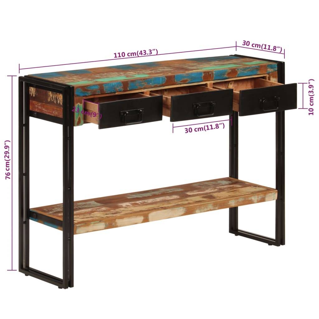 vidaXL Konsolentisch 110x30x76 cm Altholz Massiv