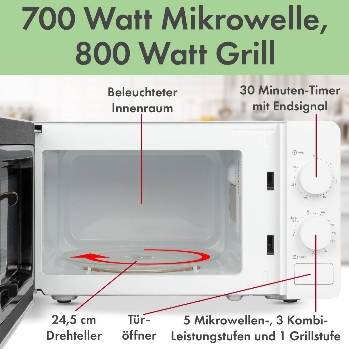 Clatronic MWG 792 - Mikrowellenofen mit Grill - 20 Liter - 700 W - weiß